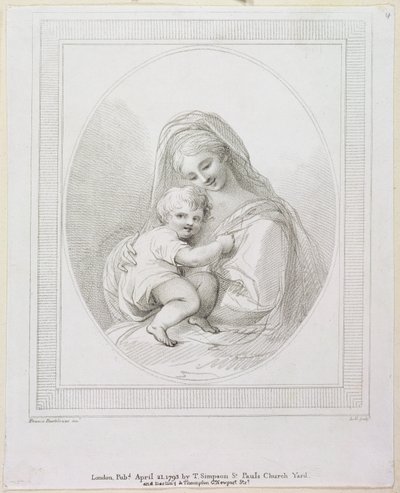 聖母子、ルイージ・スキアボネッティ（1765-1810）1793（彫刻）による彫刻 作： Francesco Bartolozzi