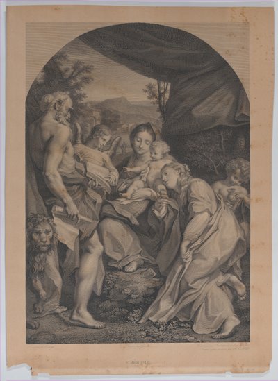 左に聖ヒエロニムスと聖母子、1822年 作： Francesco Bartolozzi