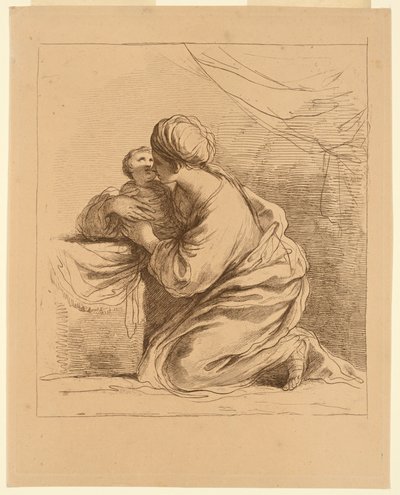 子供と一緒にひざまずく女性 作： Francesco Bartolozzi