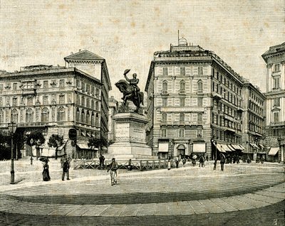 ヴィクトル エマヌエル 2 世 (1820-1878) の記念碑、Francesco Barzaghi (1839-1892) 作、Piazza Corvetto、ジェノヴァ、リグーリア州、イタリア 作： Francesco Barzaghi