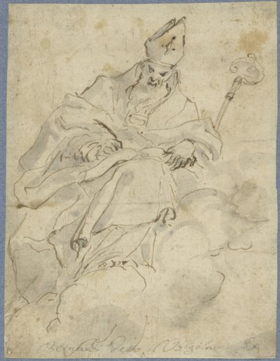 雲の上に座って書いているビショップ 作： Francesco Bernardi