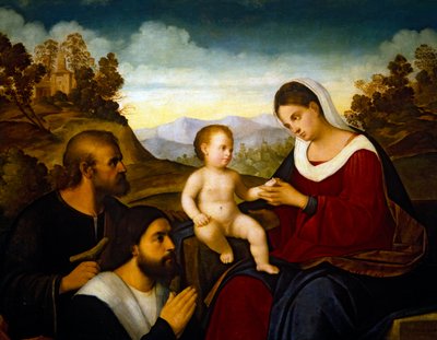 ドナーと聖家族、1520年代初期、油彩・木パネル 作： Francesco Bissolo
