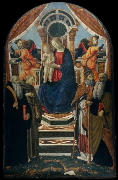 聖人と天使に即位したマドンナとチャイルド. 作： Francesco Botticini