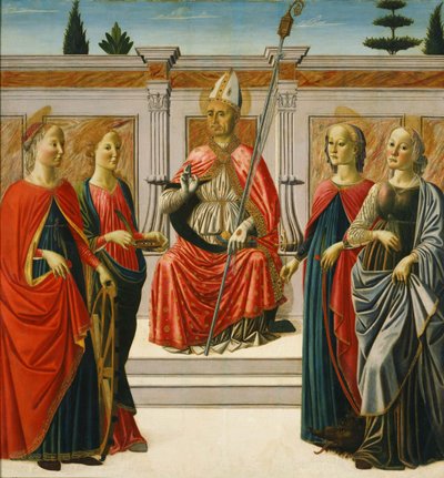 聖ニコラスと聖人キャサリン、ルーシー、マーガレット、アポロニア 作： Francesco Botticini