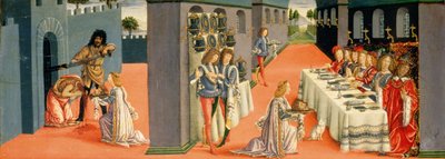 洗礼者聖ヨハネの殉教の場面、秘跡の幕屋のプレデラパネル、c.1484-6（パネル上のテンペラ）（94757からの詳細） 作： Francesco Botticini
