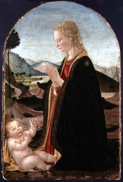 童貞崇拝（パネル上に金色のテンペラ） 作： Francesco Botticini
