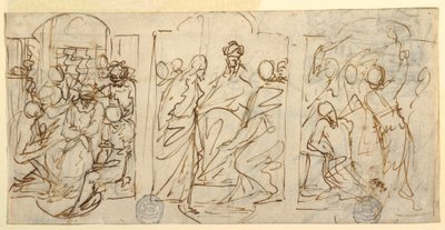 デッサン、受難の三段階：嘲笑、ピラトの前のキリスト、鞭打ち、1848年頃 作： Francesco Coghetti