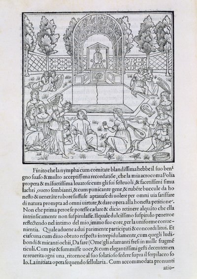 ポリアの恋人とニンフ、フランチェスココロンナ作「ヒプネロトマキアポリフィリ」のコピーからのイラスト（c.1432-1527） 作： Francesco Colonna