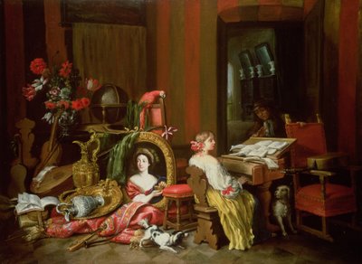 チェンバロで女性とインテリア 作： Francesco Fieravino
