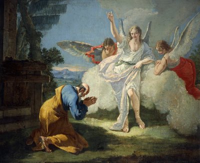 天使の訪問を受けるアブラハム（Francesco Fontebasso（1707-1769）作 作： Francesco Fontebasso
