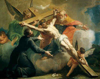 フランチェスコ・フォンテバッソ（1709-1769）による「父なる神とロヨラの聖イグナティウスとの磔刑」。 作： Francesco Fontebasso
