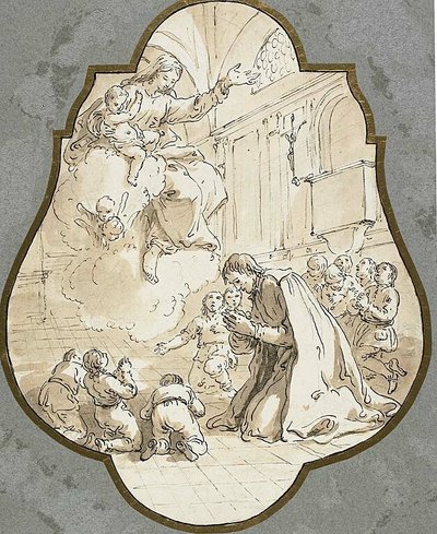聖フィリッポ・ネリと教え子たちに現れる聖母 作： Francesco Fontebasso