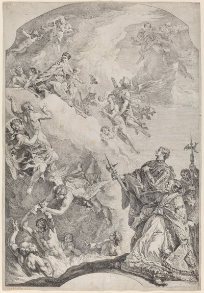 煉獄から魂を救い出す聖グレゴワール1世 作： Francesco Fontebasso after Sebastiano Ricci