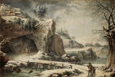 人物のいる凍った川の風景 作： フランチェスコ・フォスキ