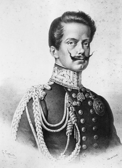初代イタリア国王ヴィットリオ・エマヌエーレ2世（1820-1878）の肖像、フランチェスコ・ゴニン（1808-1889）によるリトグラフ作品 作： Francesco Gonin