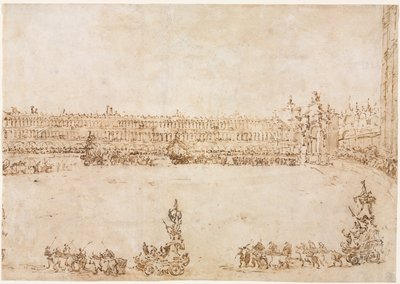 ヴェネツィアのサンマルコ広場での勝利の車の行列、訪問を祝う...、1782年。 作： Francesco Guardi