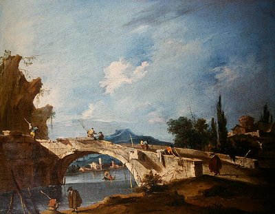川の風景（油彩・キャンバス） 作： Francesco Guardi