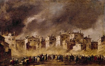 1790年、サンマルクオーラの油田での火災 作： Francesco Guardi