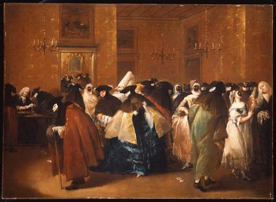 ヴェネツィアのリドットでカーニバル衣装の女性と紳士 作： Francesco Guardi