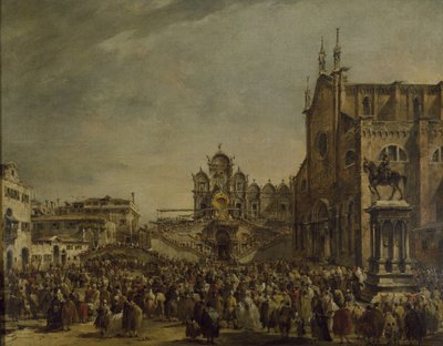 教皇ピウス6世がカンポSSのマルチチュードを祝福します。ジョヴァンニとパオロ、18世紀 作： Francesco Guardi
