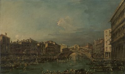 ヴェネツィア、リアルト橋近くの大運河でのレガッタ 作： Francesco Guardi
