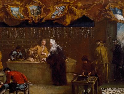 ベネチアのコロネリ（ロザリオ作り）ギルドのサインボード 作： Francesco Guardi