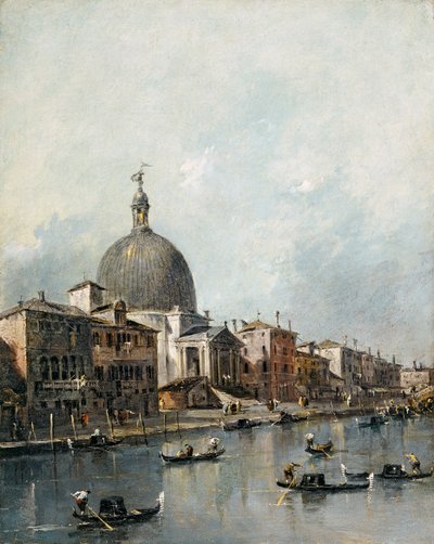 大運河、ヴェネツィアのサン シメオネ ピッコロ教会 (キャンバスに油彩) 作： Francesco Guardi