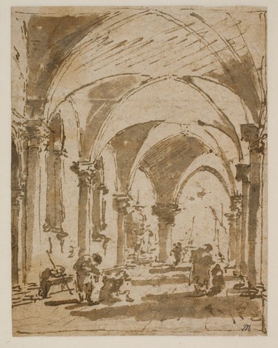 ピアッツェッタに向かうドゥカーレ宮殿のアーケード 作： Francesco Guardi