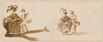 2 つのエレガントなカップル [裏面] 作： Francesco Guardi