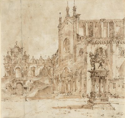教皇ピウス6世の訪問のために仮設されたプラットフォームとカンポ・サン・ザニポロの眺め 作： Francesco Guardi