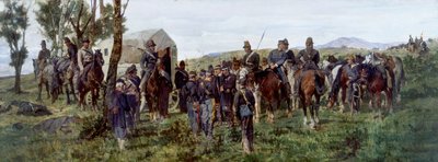 クストーツァの戦いのエピソード：負傷したアメデオ王子が救急車に護送される 作： Francesco Hayez