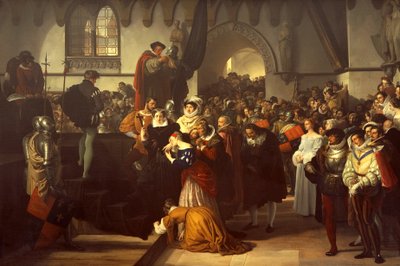 足場に導かれるスコットランドのメアリー女王 作： Francesco Hayez