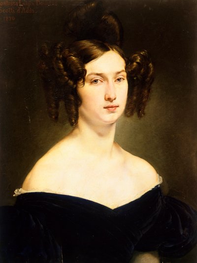 フランチェスコ・ヘイズ（1791-1882）による「ルイジア・ダグラス・スコッティ・ダッダ伯爵夫人の肖像」、油彩・キャンバス、46,6x61,8cm、1830年頃 作： Francesco Hayez