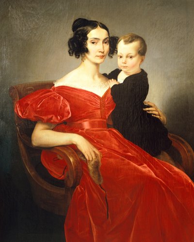 息子のジュゼッペを連れたテレサ・ズマリ・マルシリの肖像 フランチェスコ・ヘイズ（1791-1882）作 油彩・キャンバス 作： Francesco Hayez
