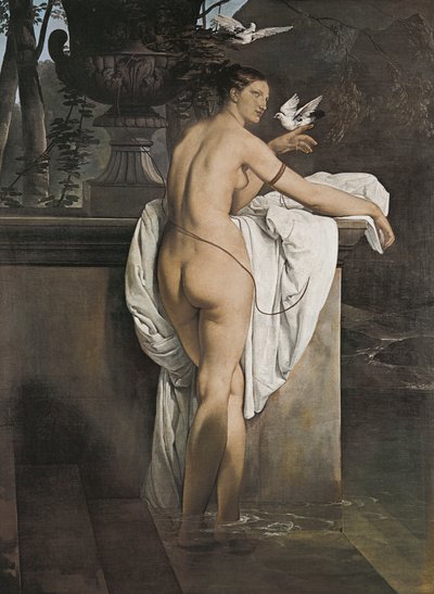 ハトと戯れるバレリーナCarlotta Chabertの肖像 作： Francesco Hayez