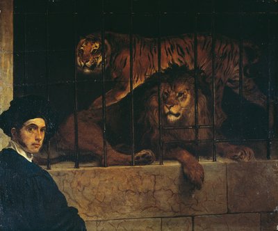 フランチェスコ・ハイエズ作「虎とライオンのいる自画像 作： Francesco Hayez