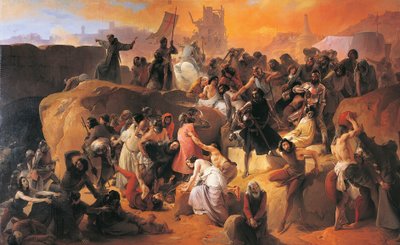 フランチェスコ・ハエズ著「エルサレムにおける最初の十字軍の喉の渇き」、詳細 作： Francesco Hayez