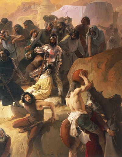 フランチェスコ・ハエズ著「エルサレムにおける最初の十字軍の喉の渇き」、詳細 作： Francesco Hayez