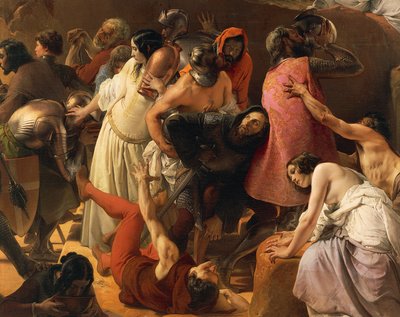 フランチェスコ・ハエズ著「エルサレムにおける最初の十字軍の喉の渇き」、詳細 作： Francesco Hayez
