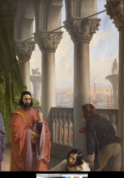 追放される前のヤコポフォスカリと彼の家族の間の最後の会議、1838-40 作： Francesco Hayez
