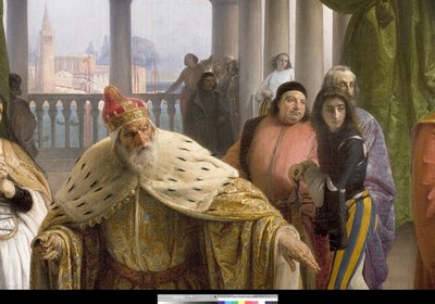 追放される前のヤコポフォスカリと彼の家族の間の最後の会議、1838-40 作： Francesco Hayez