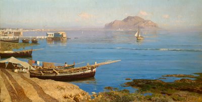 Marina com barco e pescadores, de Francesco Lojacono (1838-1915), óleo sobre tela, 61x118 cm 作： Francesco Lojacono