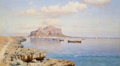 パレルモの眺め、Francesco Lojacono (1838-1915) 作、キャンバスに油彩、50.5x91.5 cm 作： Francesco Lojacono