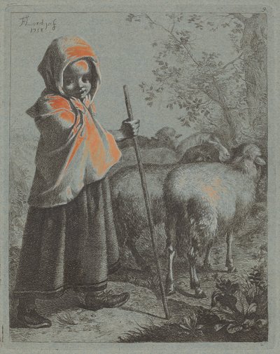 群れを持つ子供の羊飼い、1758年。 作： Francesco Londonio