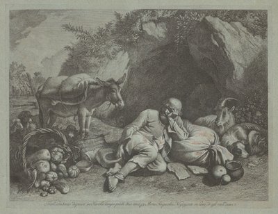 袋に寄りかかる老人、おそらく 1767 年以降。 作： Francesco Londonio