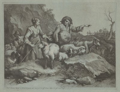1765年以降の、袋と2人の羊飼いを持つ農民の男性. 作： Francesco Londonio