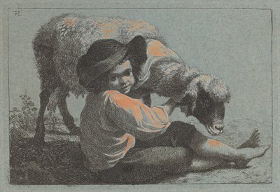 羊を抱えた農民の少年の座像 作： Francesco Londonio