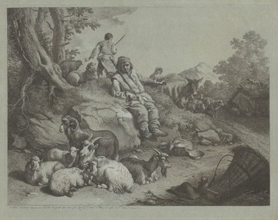 ヤギの群れの前に座った羊飼い 1766年以降 作： Francesco Londonio