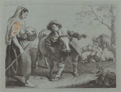 羊飼いの女に方角を示す羊飼い 作： Francesco Londonio