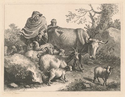 1776年以降、群れを駆るマントを着た羊飼い。 作： Francesco Londonio